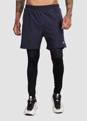 2 in 1 Shorts with Full Compression for Men - Navy Blue