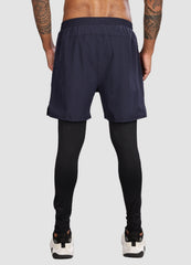 2 in 1 Shorts with Full Compression for Men - Navy Blue