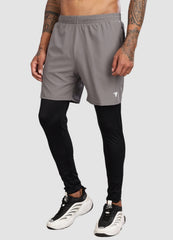 2 in 1 Shorts with Full Compression for Men - Grey