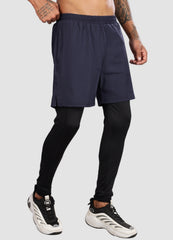 2 in 1 Shorts with Full Compression for Men - Navy Blue