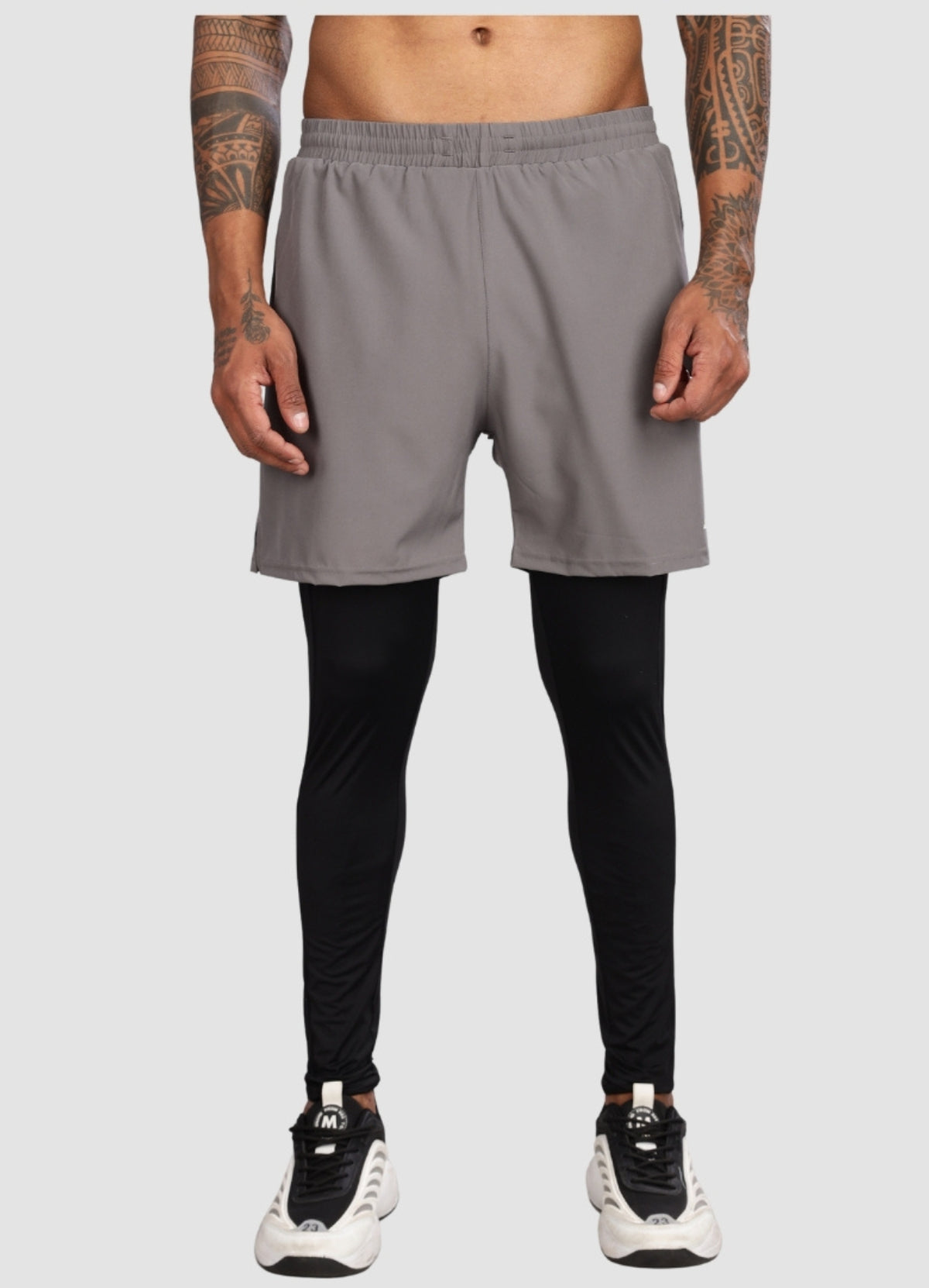 2 in 1 Shorts with Full Compression for Men - Grey