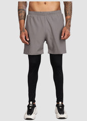 2 in 1 Shorts with Full Compression for Men - Grey