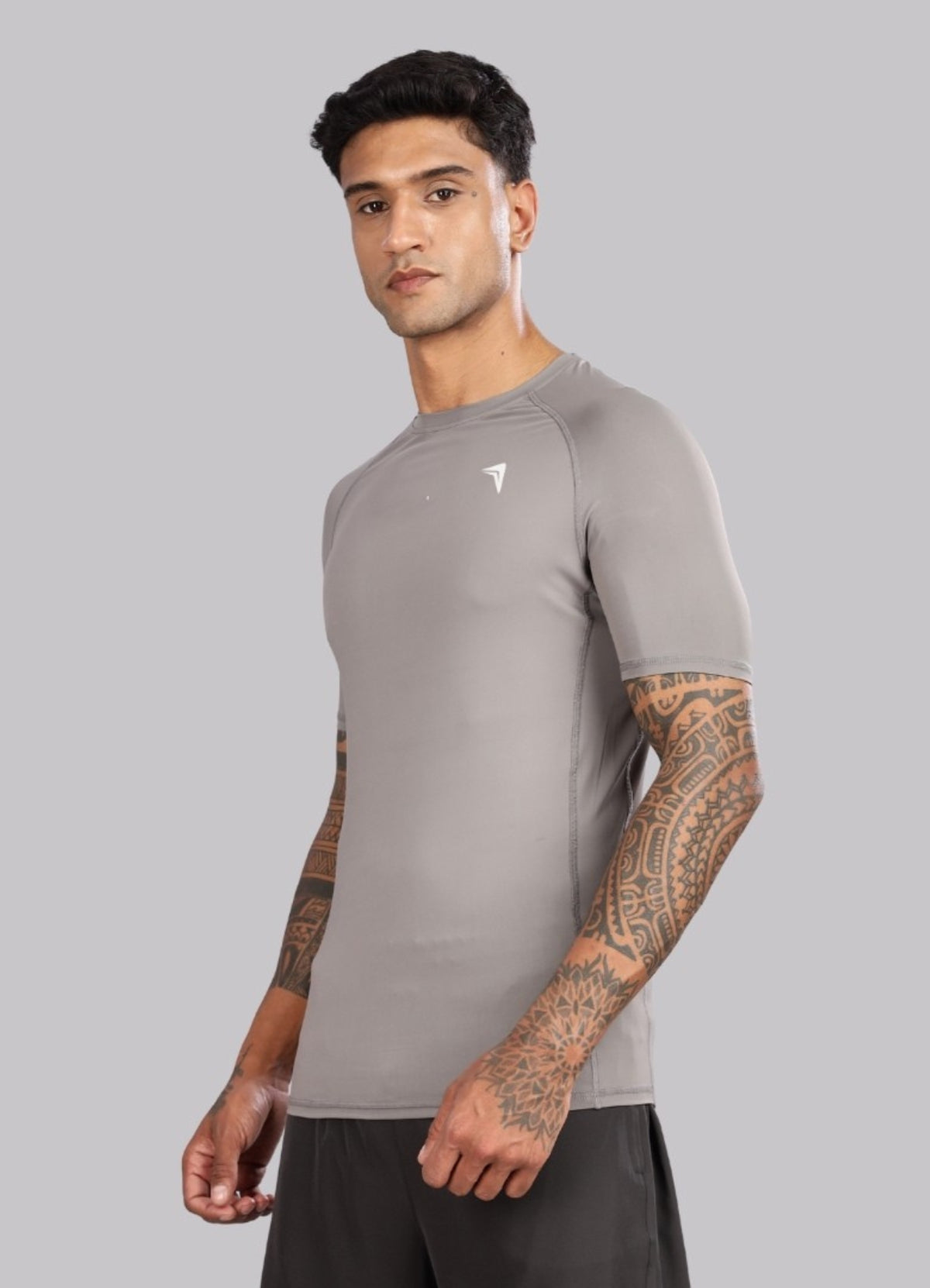 Grey Half Sleeve Compression T Shirt for Men