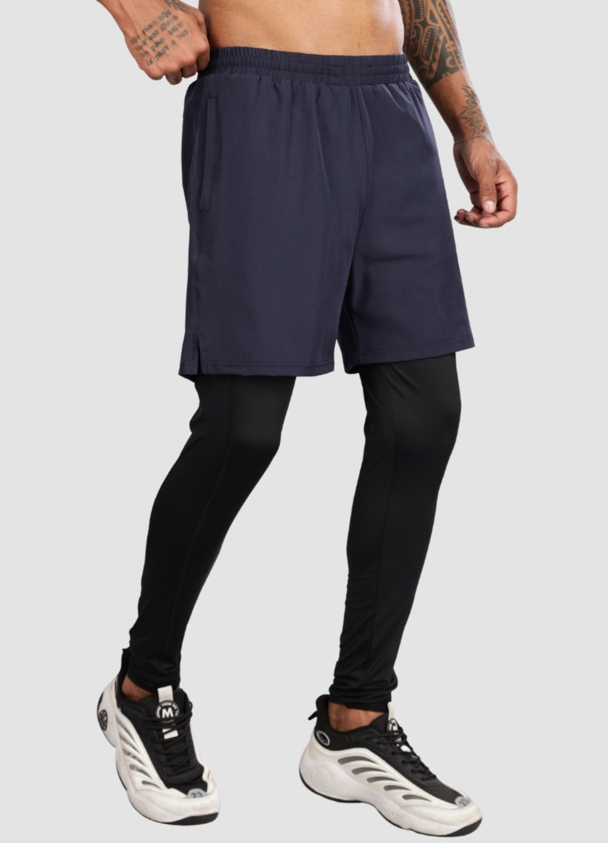 2 in 1 Shorts with Full Compression for Men - Navy Blue